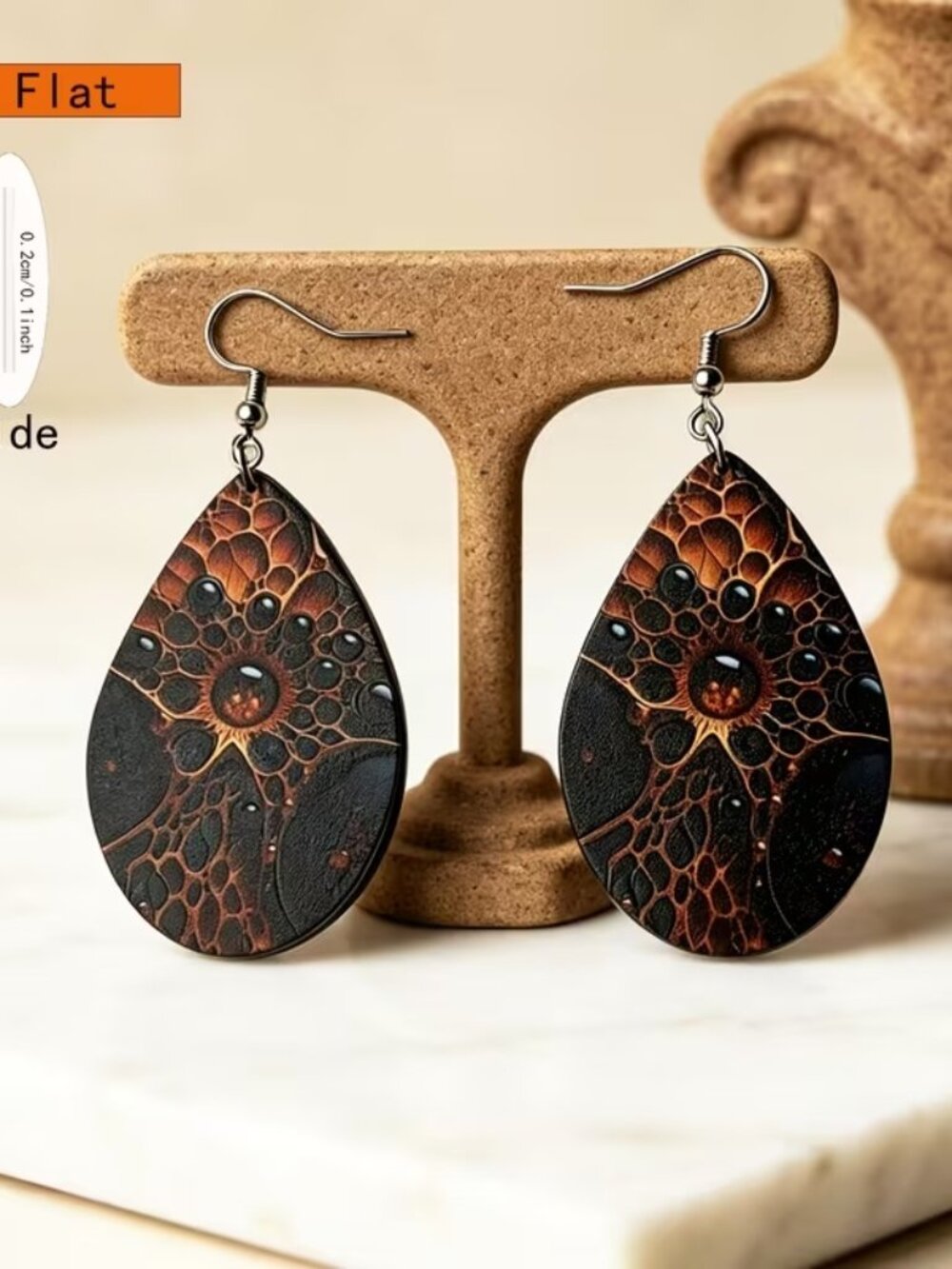 Acrylic Heterochromia pattern, Bohemian water drop earrings.